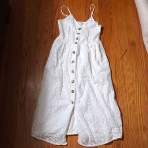 Button up white mid length dress